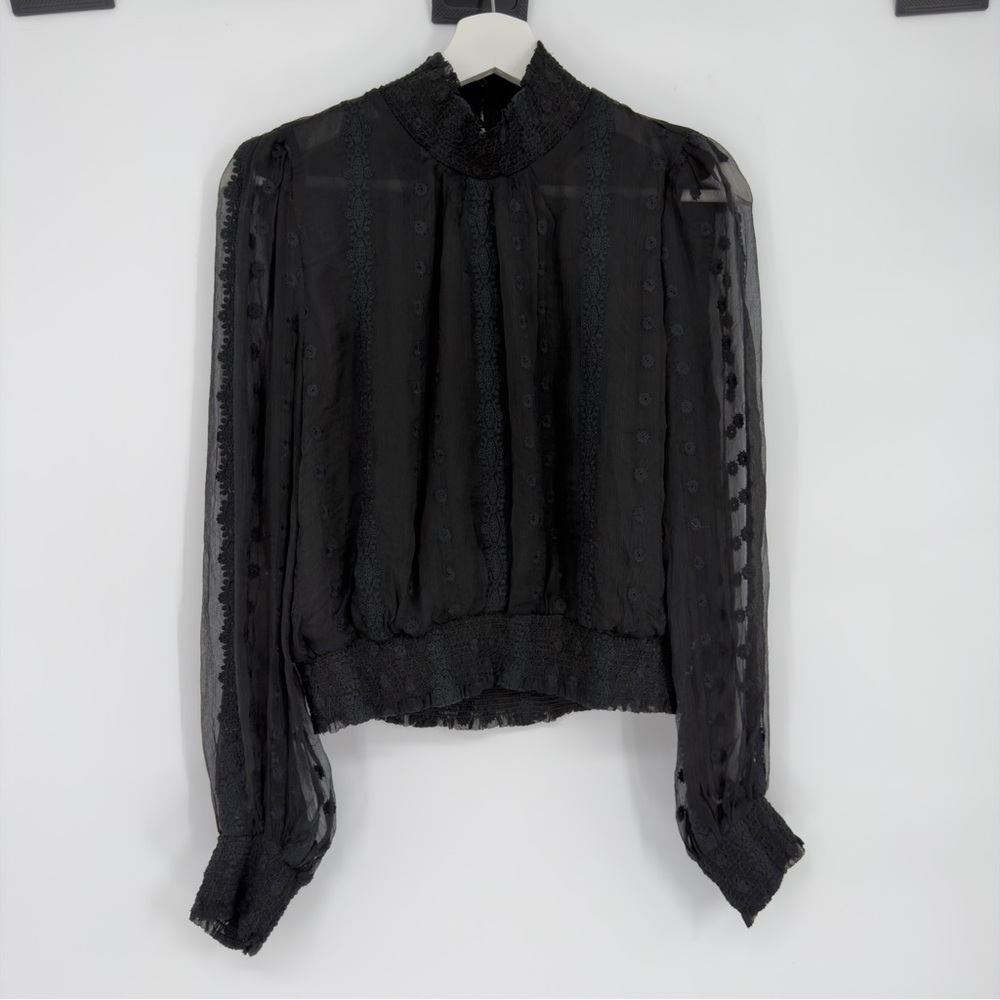 ASTR Black Mock Neck Long Sleeve 100% Silk Blouse Medium